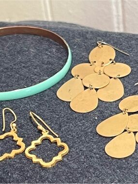 Gold Drop Statement Earrings with Turquoise Bangle